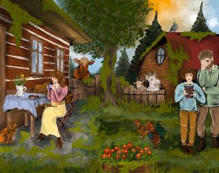 Léto na chalupě — hrnek horkého kakaa, slepice na dvoře, kráva vykukující přes plot a ticho, které ruší jen bzukot včel a...